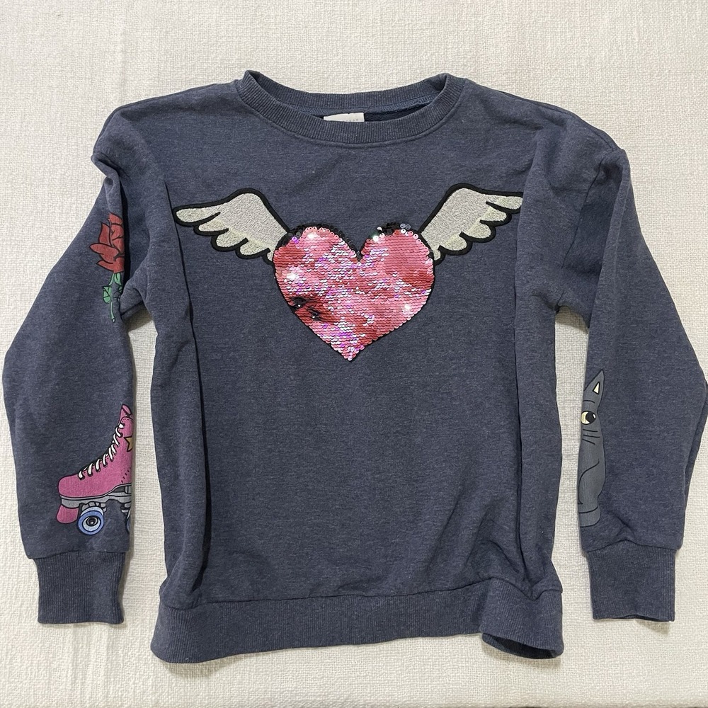 Zara Girls 13/14 Youth Crewneck‎ Pullover Sweatshirt Heart Sequins Quality